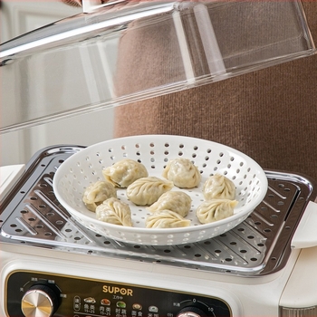 Set de boluri de sticlă cu tavă ceramică pentru aburire, tavă de abur cu mai multe găuri, tavă de scurgere, suport de abur cu separare a apei, tavă de fructe, grătar rotund