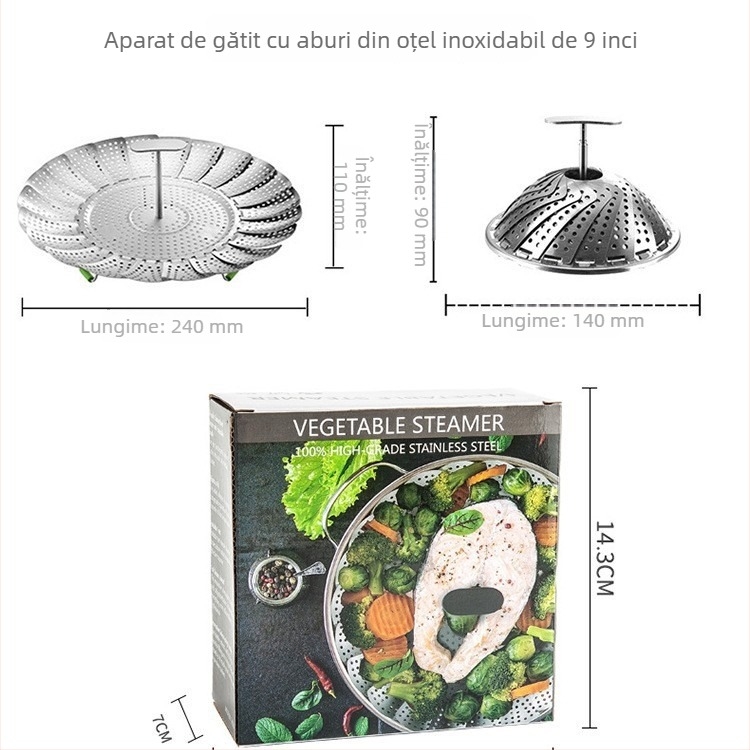Coș de abur din oțel inoxidabil cu mâner retractabil pentru Instant Pot, diametrul 9–11 inch, multifuncțional
