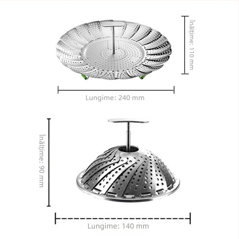 Coș de abur din oțel inoxidabil cu mâner retractabil pentru Instant Pot, diametrul 9–11 inch, multifuncțional