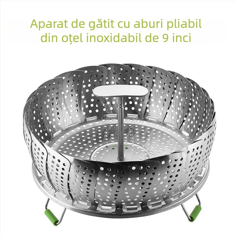 Coș de abur din oțel inoxidabil cu mâner retractabil pentru Instant Pot, diametrul 9–11 inch, multifuncțional