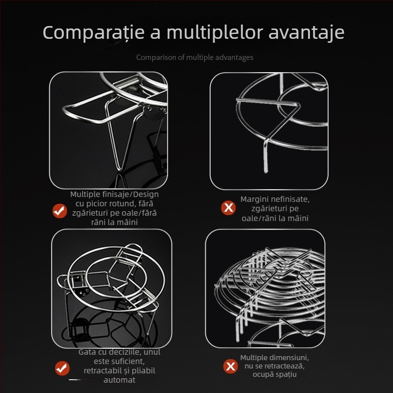 Raft de aburi din oțel inoxidabil 304, pliabil și telescopic, pernă izolatoare pentru apă și căldură, suport universal, mai multe dimensiuni, multifuncțional pentru uz casnic