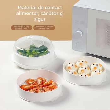 Cutie cu aburi pentru microunde, din material alimentar, pentru uz casnic, recipient multistrat îmbunătățit pentru încălzirea preparatelor, orezului și chifle la aburi