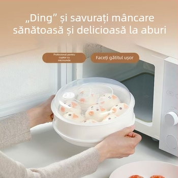 Cutie cu aburi pentru microunde, din material alimentar, pentru uz casnic, recipient multistrat îmbunătățit pentru încălzirea preparatelor, orezului și chifle la aburi