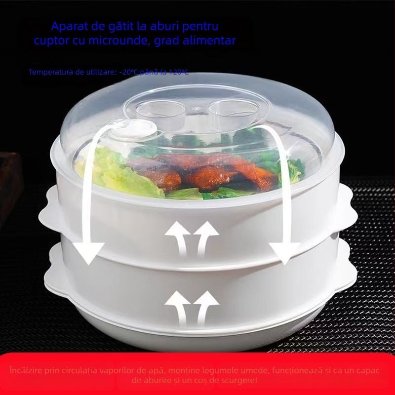 Cutie cu aburi pentru microunde, din material alimentar, pentru uz casnic, recipient multistrat îmbunătățit pentru încălzirea preparatelor, orezului și chifle la aburi