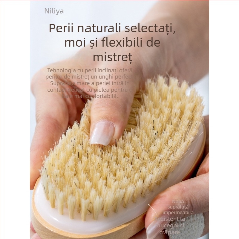 Perie de baie cu peri de porc, pentru corp și duș, perie de masaj și curățare, manuală
