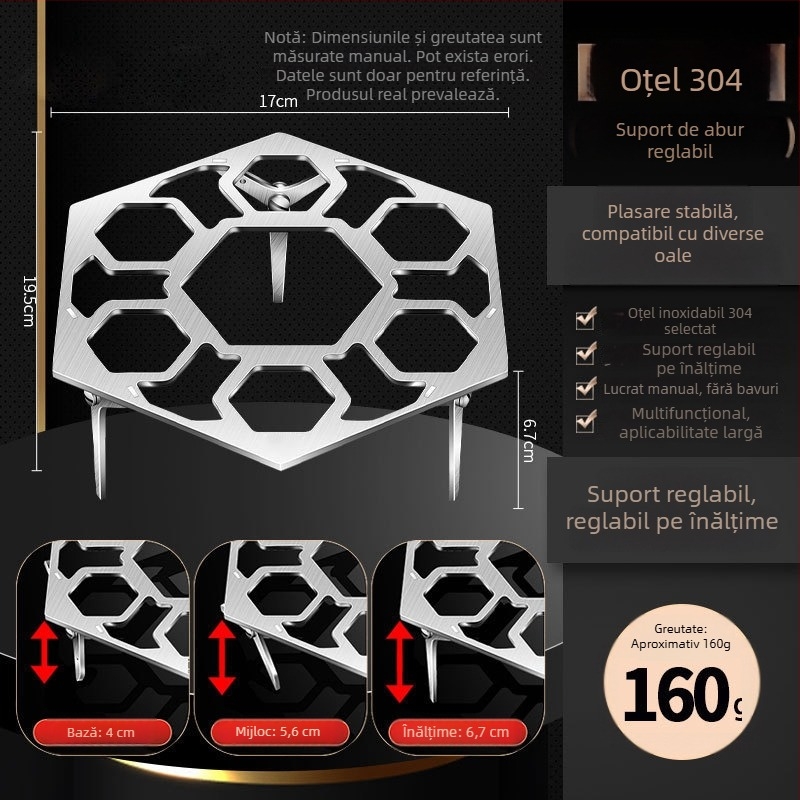 Raft de aburi din oțel inoxidabil 304, pliabil și reglabil, tavă perforată pentru aburi, pentru bucătărie, utilizare multiplă