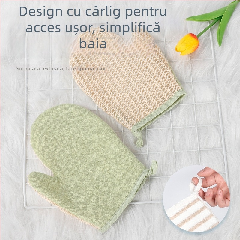 Mănuși de baie din in, set cu minge de baie, prosop exfoliant pentru corp și săpun cu argilă