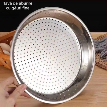 Tavă rotundă pentru aburi din oțel inoxidabil pentru chifle la abur și găluște, tavă de aburi adâncită și îngroșată pentru uz casnic, grilă/raft pentru aburi cu separare de apă