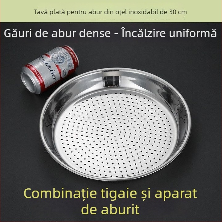 Tavă rotundă pentru aburi din oțel inoxidabil pentru chifle la abur și găluște, tavă de aburi adâncită și îngroșată pentru uz casnic, grilă/raft pentru aburi cu separare de apă