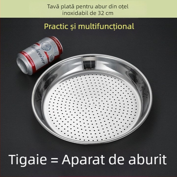 Tavă rotundă pentru aburi din oțel inoxidabil pentru chifle la abur și găluște, tavă de aburi adâncită și îngroșată pentru uz casnic, grilă/raft pentru aburi cu separare de apă