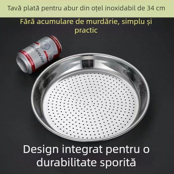 Tavă rotundă pentru aburi din oțel inoxidabil pentru chifle la abur și găluște, tavă de aburi adâncită și îngroșată pentru uz casnic, grilă/raft pentru aburi cu separare de apă