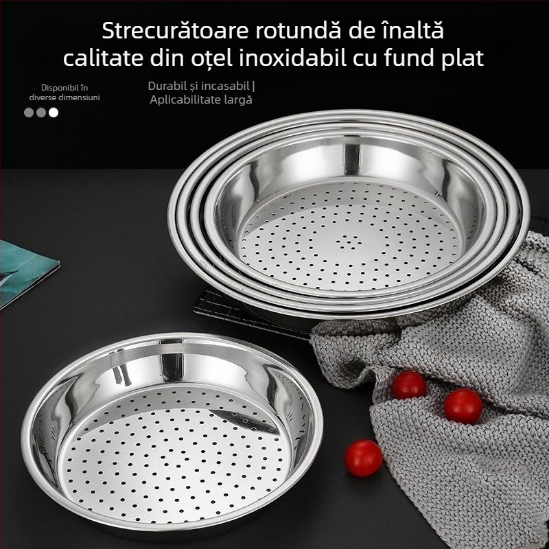 Tavă rotundă pentru aburi din oțel inoxidabil pentru chifle la abur și găluște, tavă de aburi adâncită și îngroșată pentru uz casnic, grilă/raft pentru aburi cu separare de apă