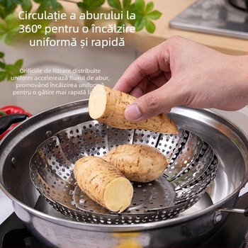 Raft de aburi din oțel inoxidabil, pliabil și telescopic, pentru bucătărie, tavă de aburi multifuncțională