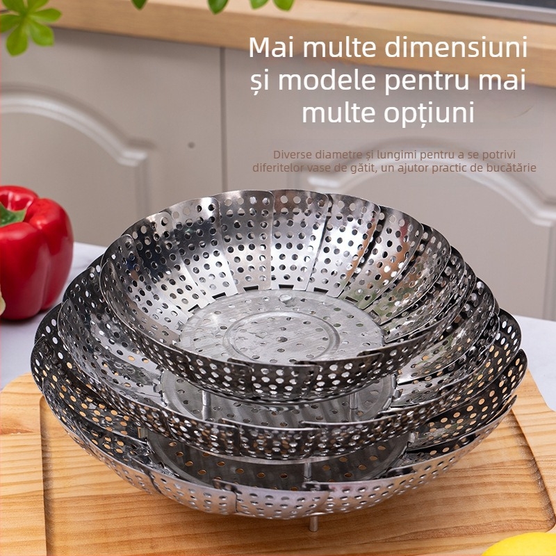Raft de aburi din oțel inoxidabil, pliabil și telescopic, pentru bucătărie, tavă de aburi multifuncțională