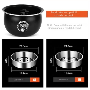 Coș de aburi din oțel inoxidabil, universal pentru orez, cu mâner, suport de abur și farfurie de abur pentru 3L/4L/5L