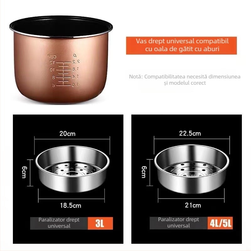 Coș de aburi din oțel inoxidabil, universal pentru orez, cu mâner, suport de abur și farfurie de abur pentru 3L/4L/5L