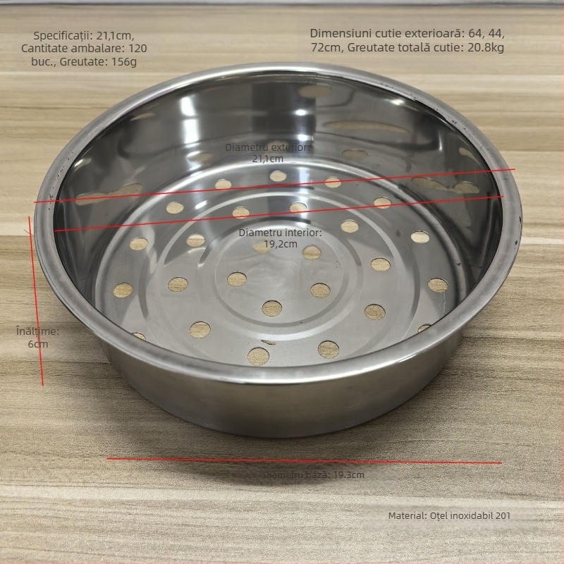 Coș de aburi din oțel inoxidabil, universal pentru orez, cu mâner, suport de abur și farfurie de abur pentru 3L/4L/5L