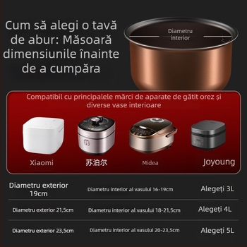 Tavă de abur din oțel inoxidabil 304 pentru orez, cu trei compartimente