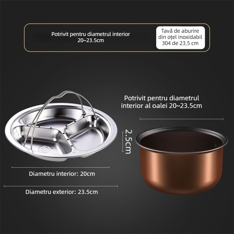 Tavă de abur din oțel inoxidabil 304 pentru orez, cu trei compartimente