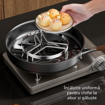 Suport din oțel inoxidabil izolat, design triunghiular pentru abur și rack de gătit wok