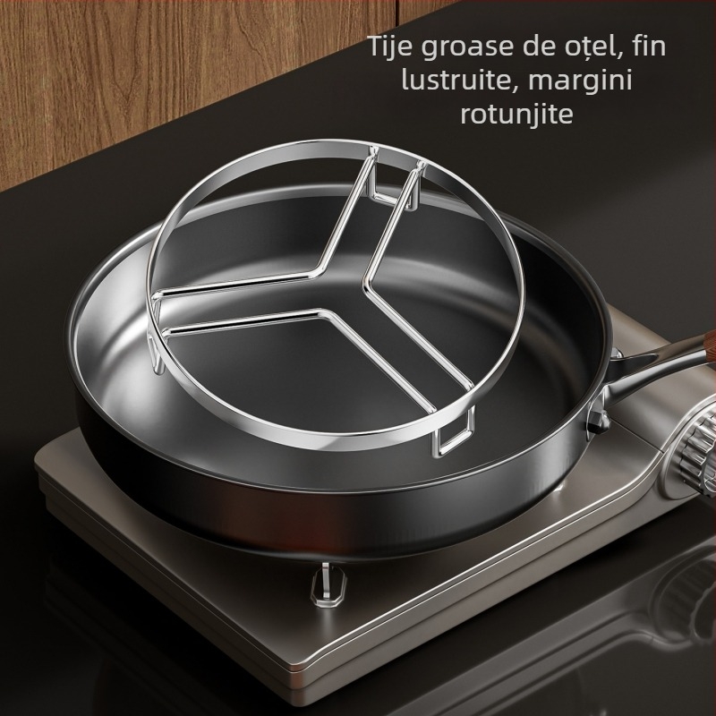 Suport din oțel inoxidabil izolat, design triunghiular pentru abur și rack de gătit wok