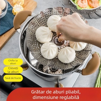 Suport universal pentru aburi din oțel inoxidabil 201, extensibil și pliabil, tavă de aburi, farfurie de aburi și grilă de aburi pentru legume