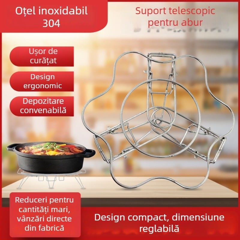 Raft de aburi din oțel inoxidabil 304, pliabil, cu blocare anti-derapare, rotund, pentru ouă