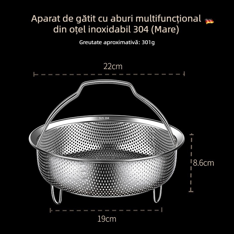 Coș de abur din oțel inoxidabil 304 cu găuri dense pentru scurgere și spălare a legumelor; suport de abur pentru oală electrică de gătit orez și separare a apei pentru supă de orez