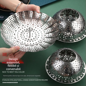 Raft de aburi din oțel inoxidabil, extensibil și pliabil, cu tavă cu grilă pentru legume și fructe