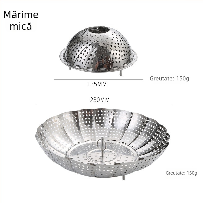 Raft de aburi din oțel inoxidabil, extensibil și pliabil, cu tavă cu grilă pentru legume și fructe