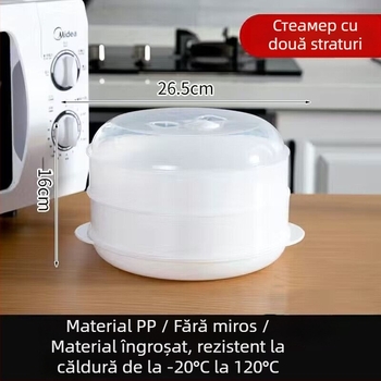 Vas de aburi pentru microunde cu capac – pentru chifle și gogoși la aburi, din material alimentar de înaltă calitate pentru uz casnic