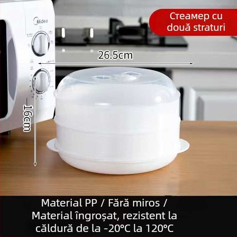 Vas de aburi pentru microunde cu capac – pentru chifle și gogoși la aburi, din material alimentar de înaltă calitate pentru uz casnic