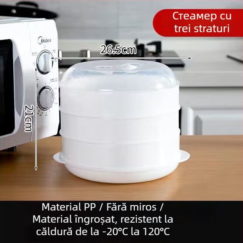 Vas de aburi pentru microunde cu capac – pentru chifle și gogoși la aburi, din material alimentar de înaltă calitate pentru uz casnic