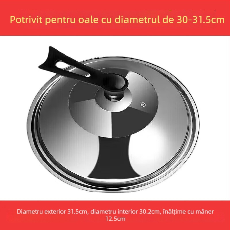 Capac de oală din oțel inoxidabil cu sticlă temperată, rezistent la temperaturi înalte, capac universal pentru gătit