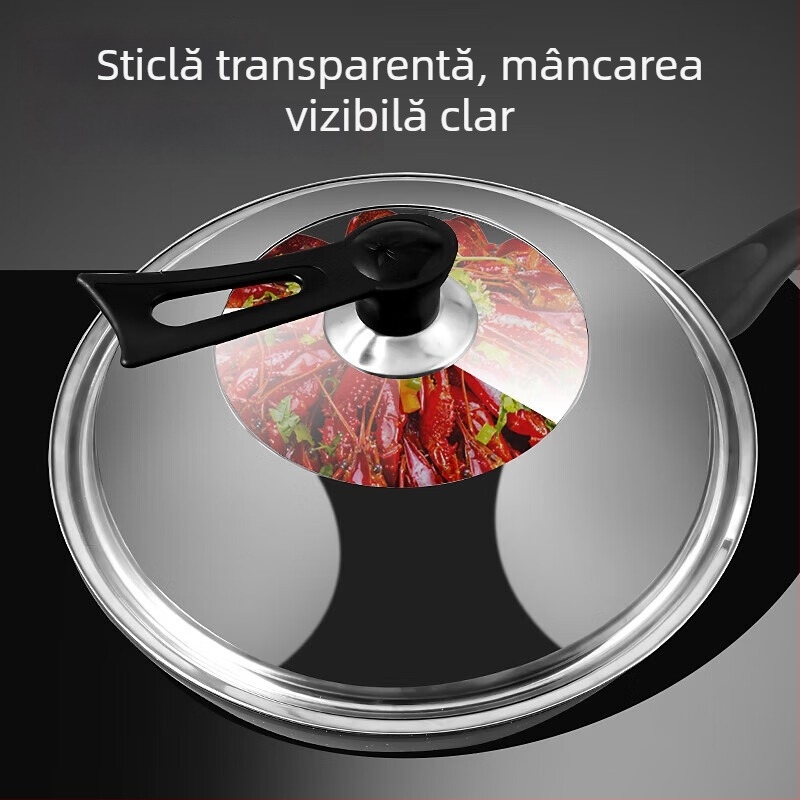 Capac de oală din oțel inoxidabil cu sticlă temperată, rezistent la temperaturi înalte, capac universal pentru gătit