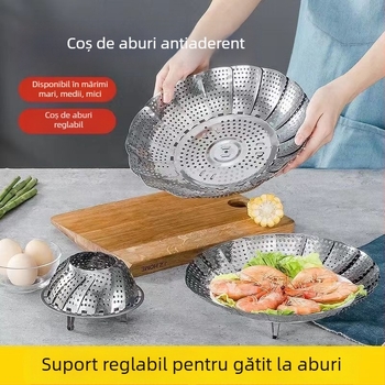 Oțel inoxidabil, suport de aburi în formă de lotus, telescopic, tavă de aburi pliabilă