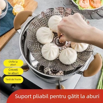 Oțel inoxidabil, suport de aburi în formă de lotus, telescopic, tavă de aburi pliabilă
