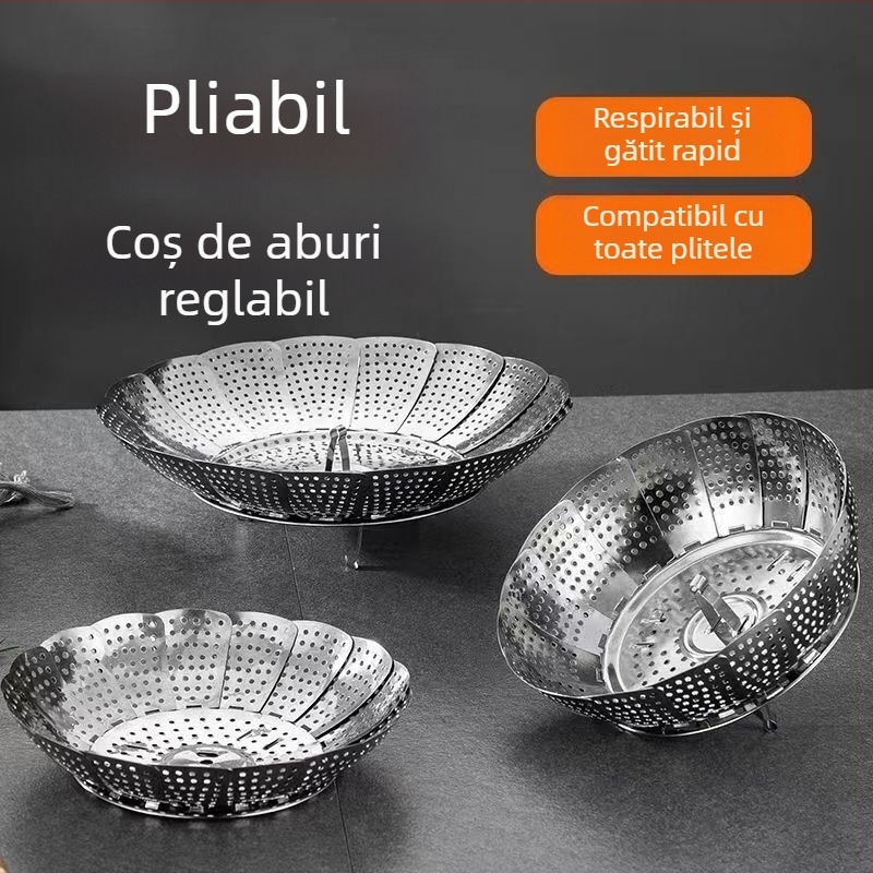 Oțel inoxidabil, suport de aburi în formă de lotus, telescopic, tavă de aburi pliabilă