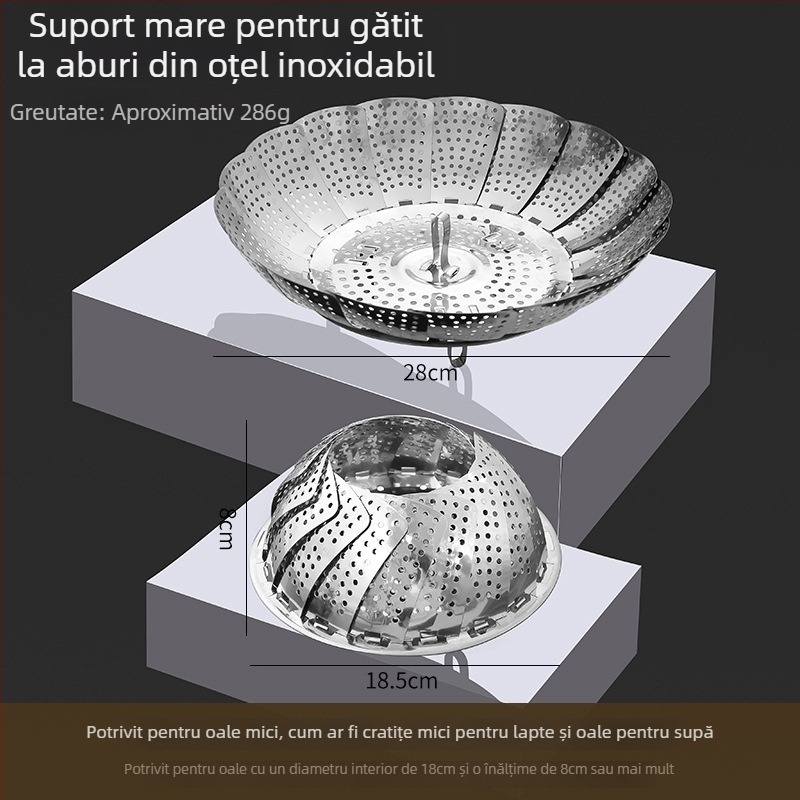 Oțel inoxidabil, suport de aburi în formă de lotus, telescopic, tavă de aburi pliabilă