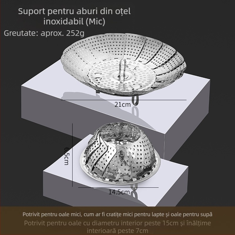 Oțel inoxidabil, suport de aburi în formă de lotus, telescopic, tavă de aburi pliabilă