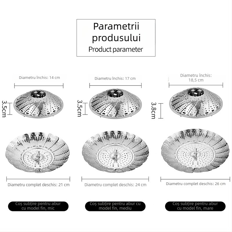 Raft de aburi din oțel inoxidabil, pliabil și telescopic, pentru ouă și găluște, tavă de aburi multifuncțională