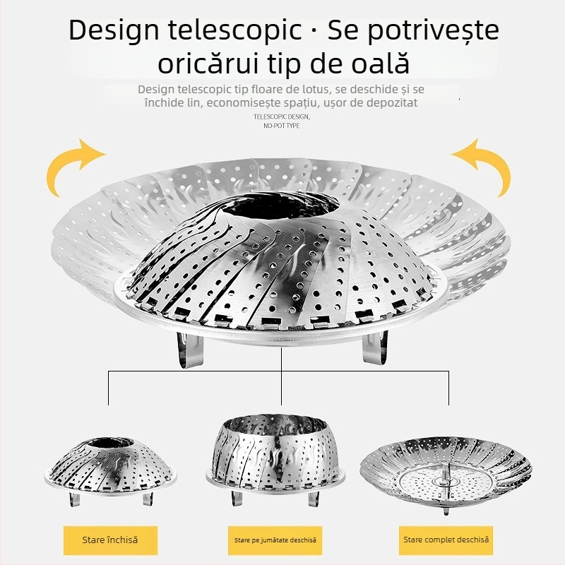 Raft de aburi din oțel inoxidabil, pliabil și telescopic, pentru ouă și găluște, tavă de aburi multifuncțională