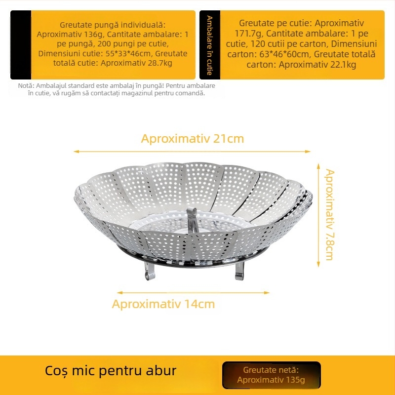 Raft de aburi din oțel inoxidabil, pliabil și telescopic, pentru ouă și găluște, tavă de aburi multifuncțională
