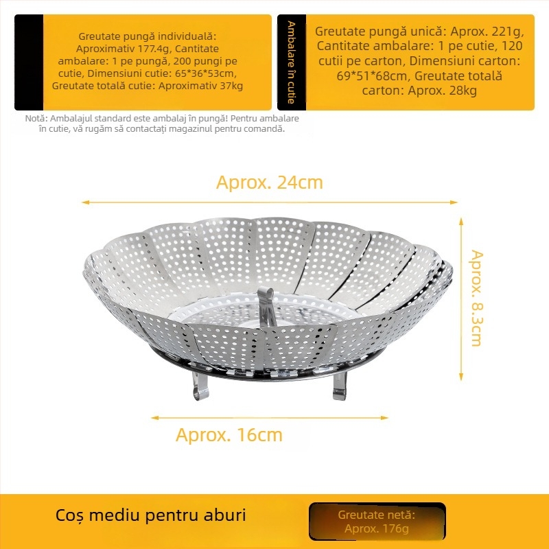Raft de aburi din oțel inoxidabil, pliabil și telescopic, pentru ouă și găluște, tavă de aburi multifuncțională