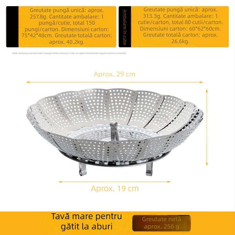 Raft de aburi din oțel inoxidabil, pliabil și telescopic, pentru ouă și găluște, tavă de aburi multifuncțională