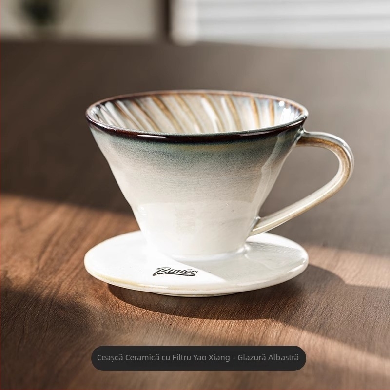 Bincoo Set de cafea pour-over cu filtru ceramic, vas pentru împărțire și râșniță manuală pentru uz casnic