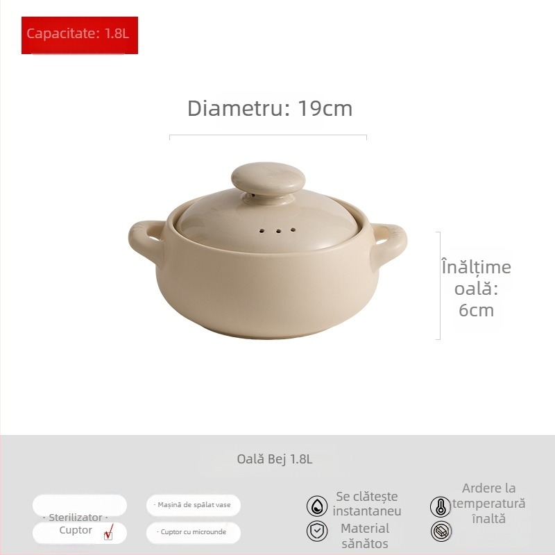 Oală de ceramică pentru uz casnic, model nou 2026, de înaltă calitate, rezistentă la temperaturi ridicate, fără fisuri, pentru gătit uscat și supă, vase de bucătărie din ceramică