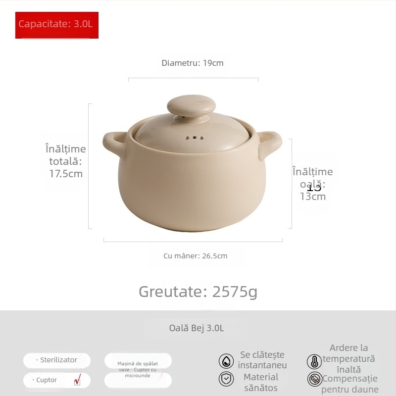 Oală de ceramică pentru uz casnic, model nou 2026, de înaltă calitate, rezistentă la temperaturi ridicate, fără fisuri, pentru gătit uscat și supă, vase de bucătărie din ceramică