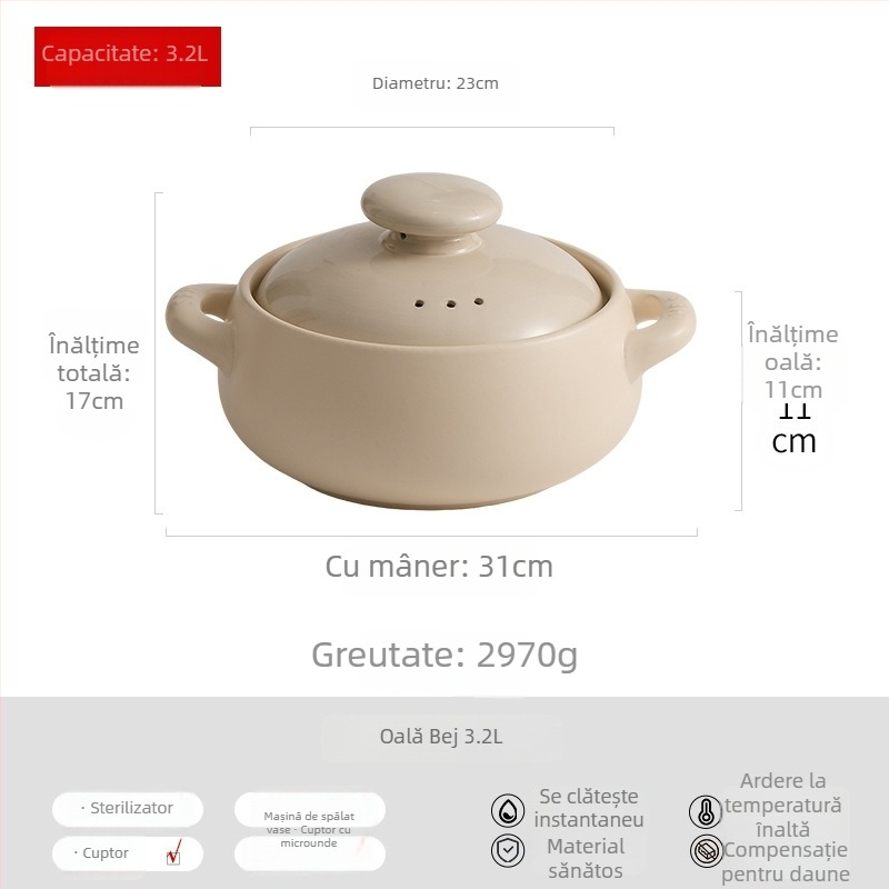 Oală de ceramică pentru uz casnic, model nou 2026, de înaltă calitate, rezistentă la temperaturi ridicate, fără fisuri, pentru gătit uscat și supă, vase de bucătărie din ceramică