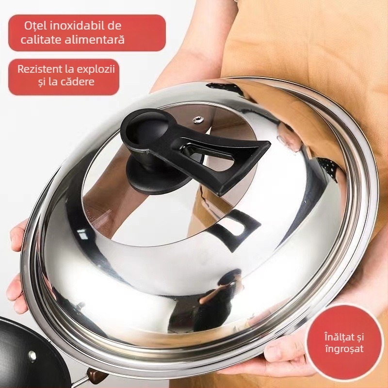 Capac din oțel inoxidabil pentru wok și oale mari – capac combinat pentru vase cu fund plat